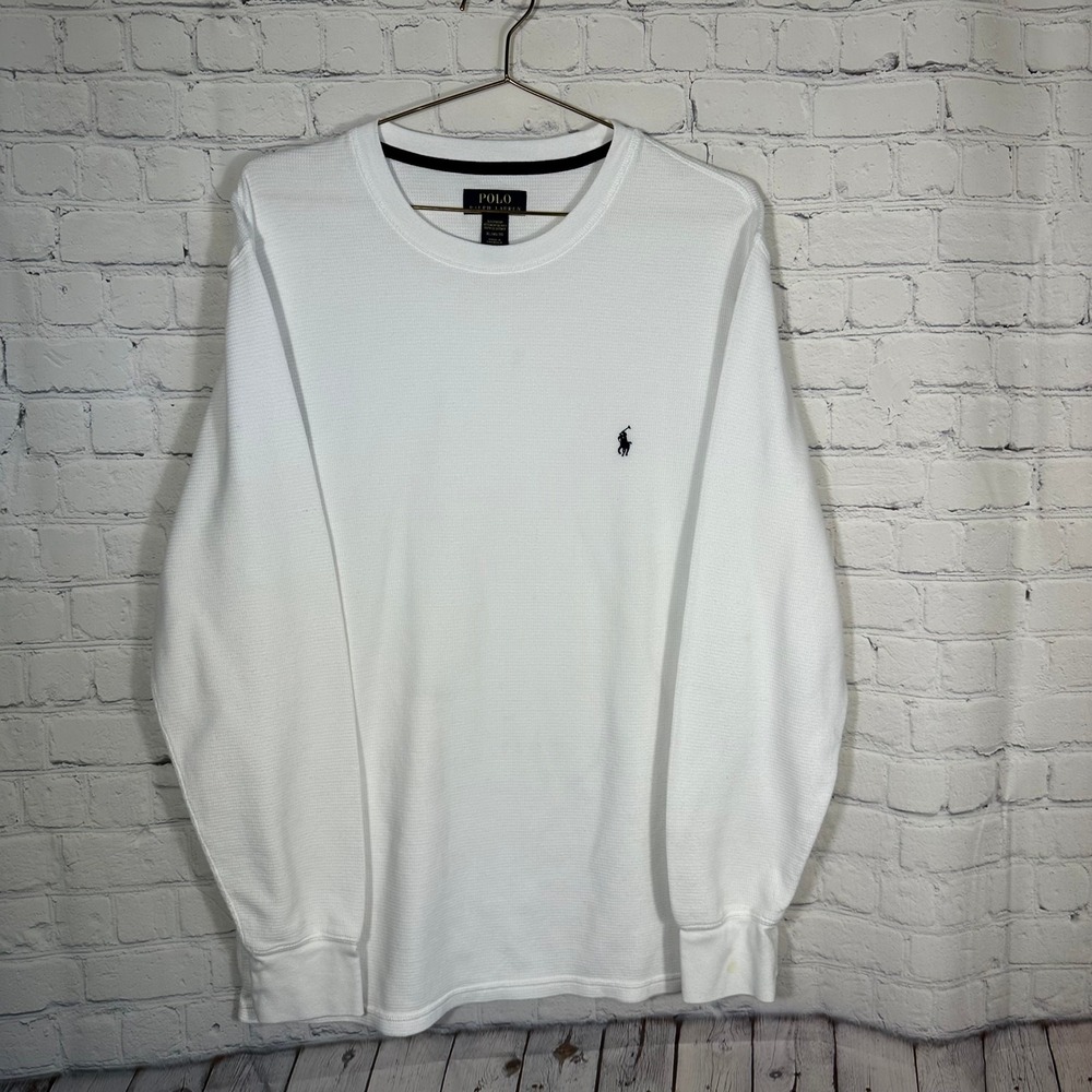 Polo Ralph Lauren Mens White‎ Waffle Knit Thermal Sleepwear Shirt XL Long Sleeve